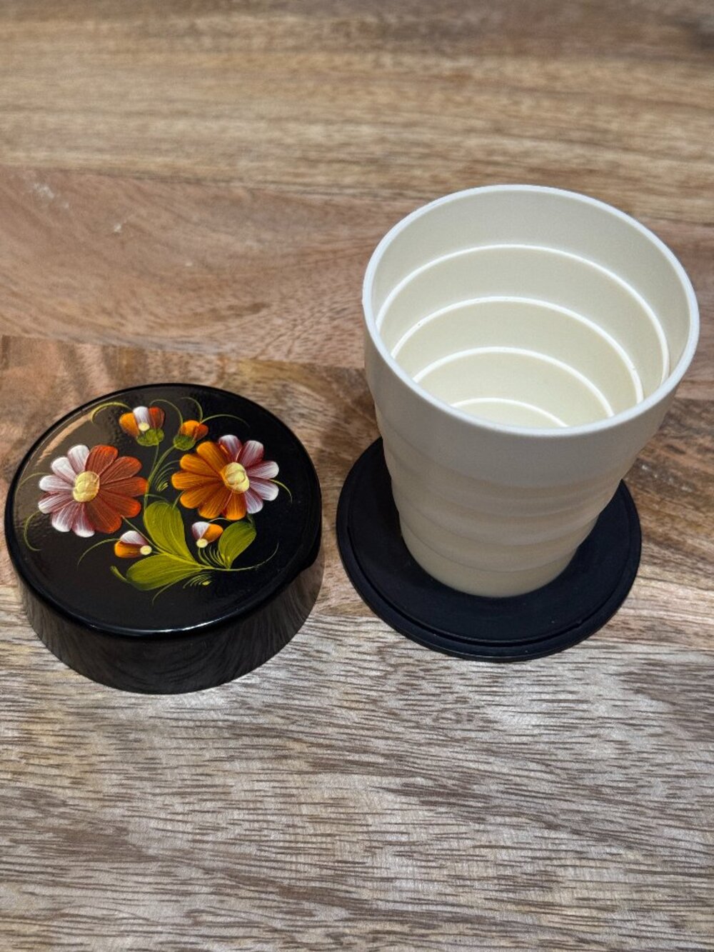 USSR Soviet Era Ukraine Floral Petrykivka Collapsible Cup, Vintage Circa 1980s
